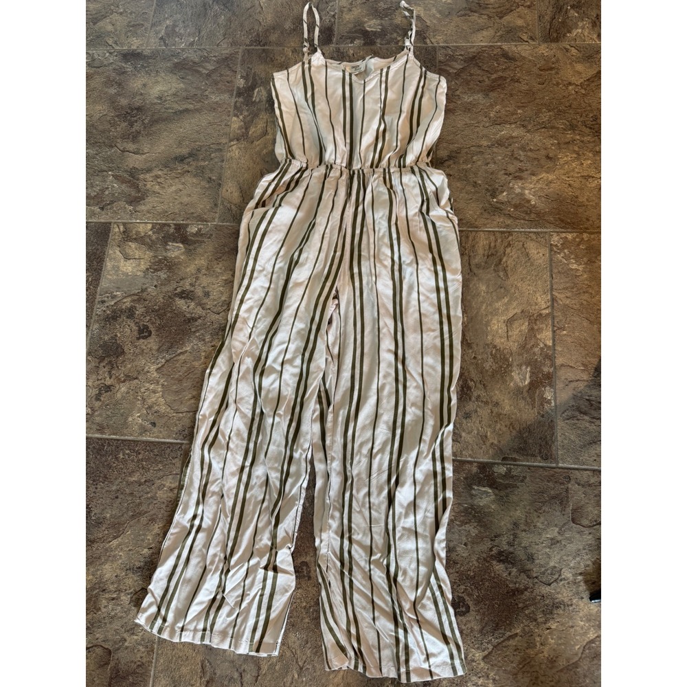 Dizzy Lizzy Jumpsuit XXS Green Striped Sleeveless Casual‎ Wide Leg Romper EUC